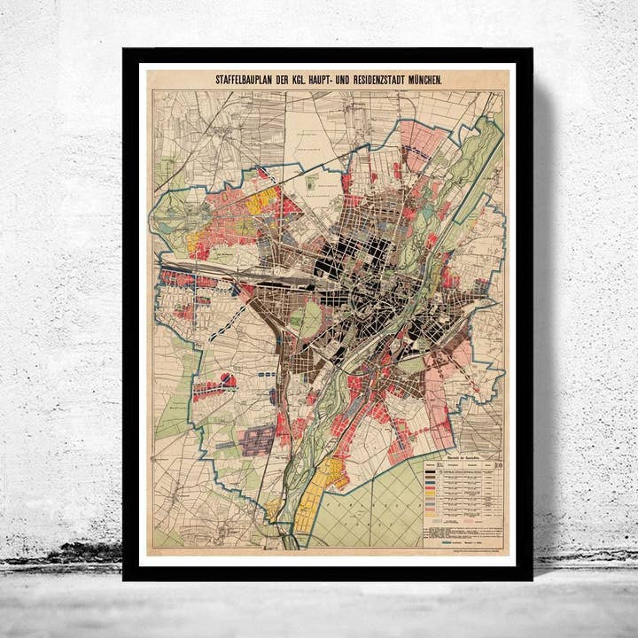 Old Map of Munich Munchen Munster Germany Deutschland 1900 Vintage Map | Vintage Map Wall Art Print | Large Map Print for wholesale by OldCityPrints - Old Maps and Posters