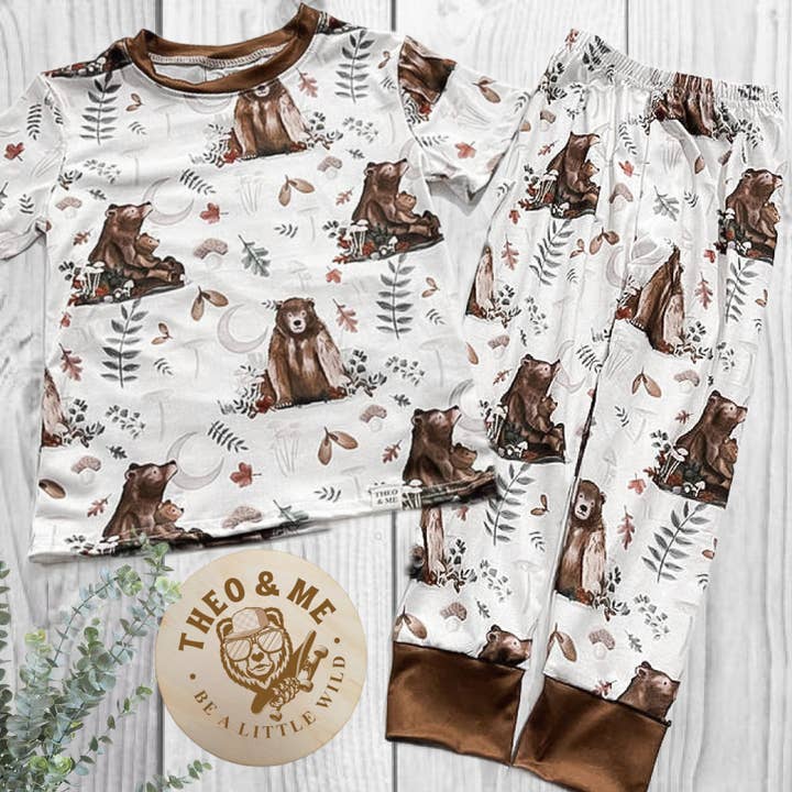 Boys 2-Piece Short Sleeve Pajamas - Bear & Leaves for wholesale by Rufflеѕ & Bоwtіеѕ - Affordable Boys & Girls Clothing