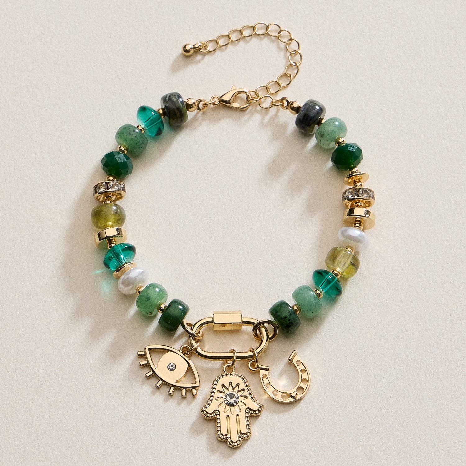 Frem - Wholesale Charm/Dangle Bracelet - Vibrant Beaded Bracelet with Gold-Tone Trio Charms3