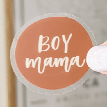 CLEAR Boy Mama Sticker 1.5x2in for wholesale by Jackie Design Co.