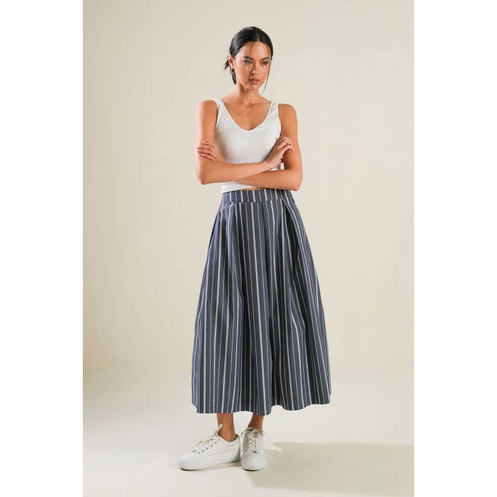 BNS - Wholesale Skirt - Women's - Striped Woven Skirt with Side Zipper and Pockets