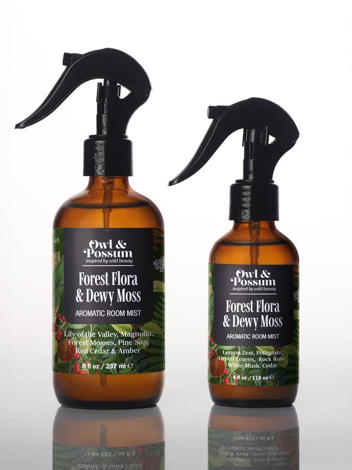 FOREST FLORA & DEWY MOSS Fine Mist Room Spray for wholesale by Owl & Possum