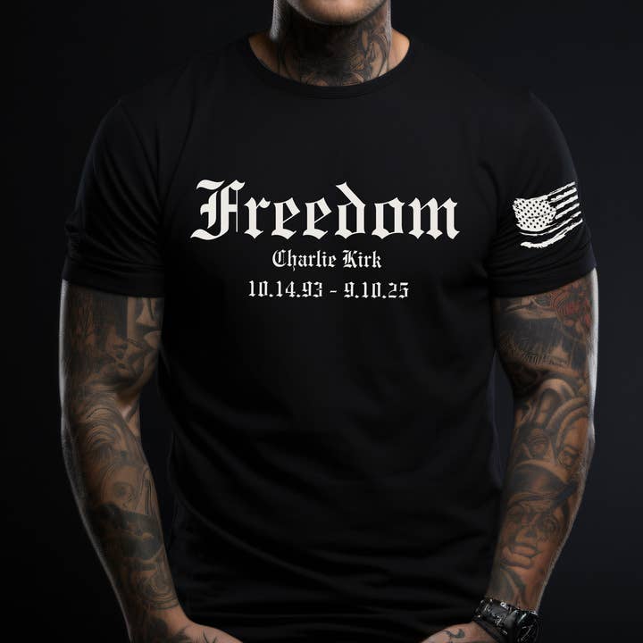 Freedom Charlie Kirk T Shirt Protest T-Shirt Activist Shirt for wholesale by RusticPrintStudio