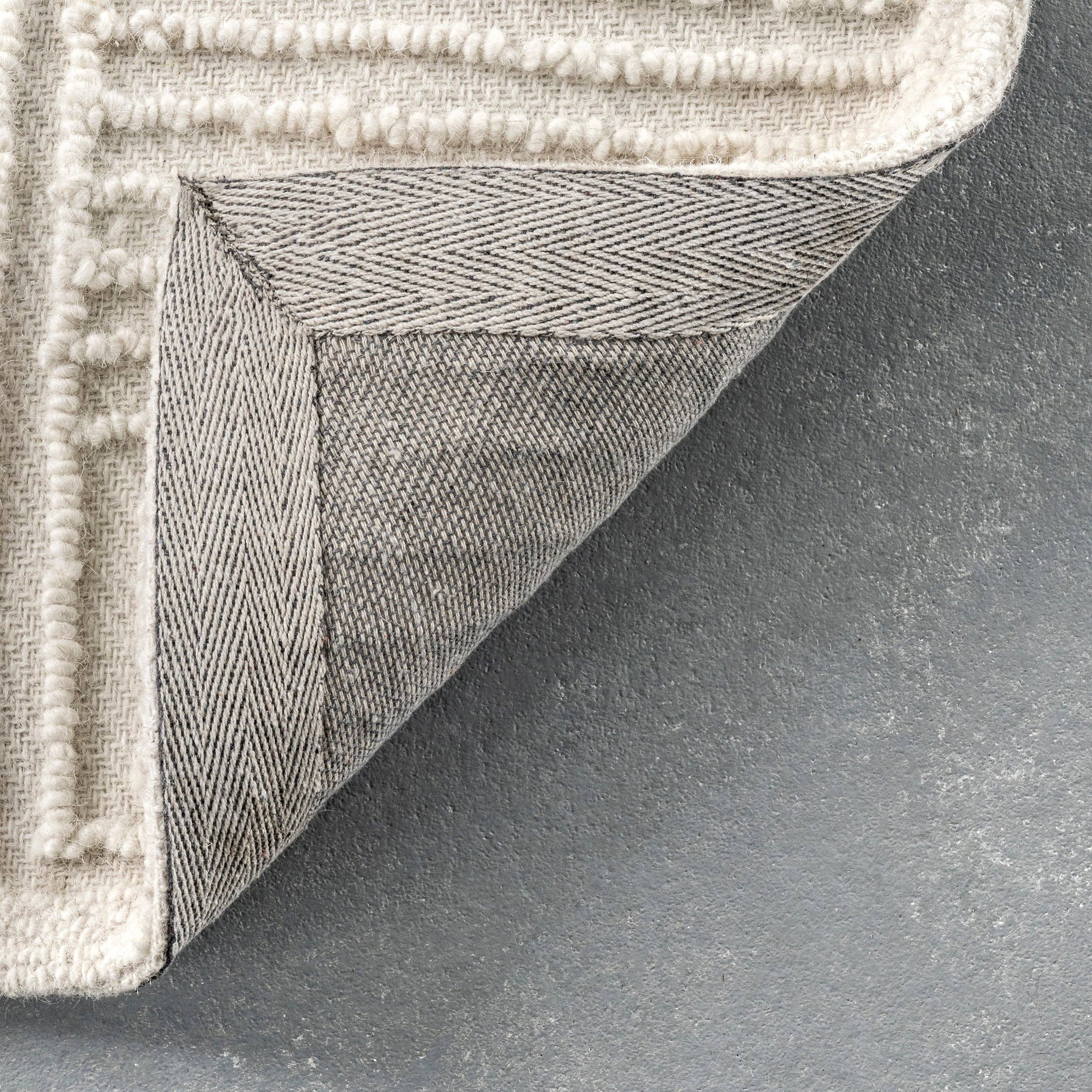 Ivory Mallory Hand Hooked Wool Geometric High Low Textured Area Rug for wholesale on Faire5