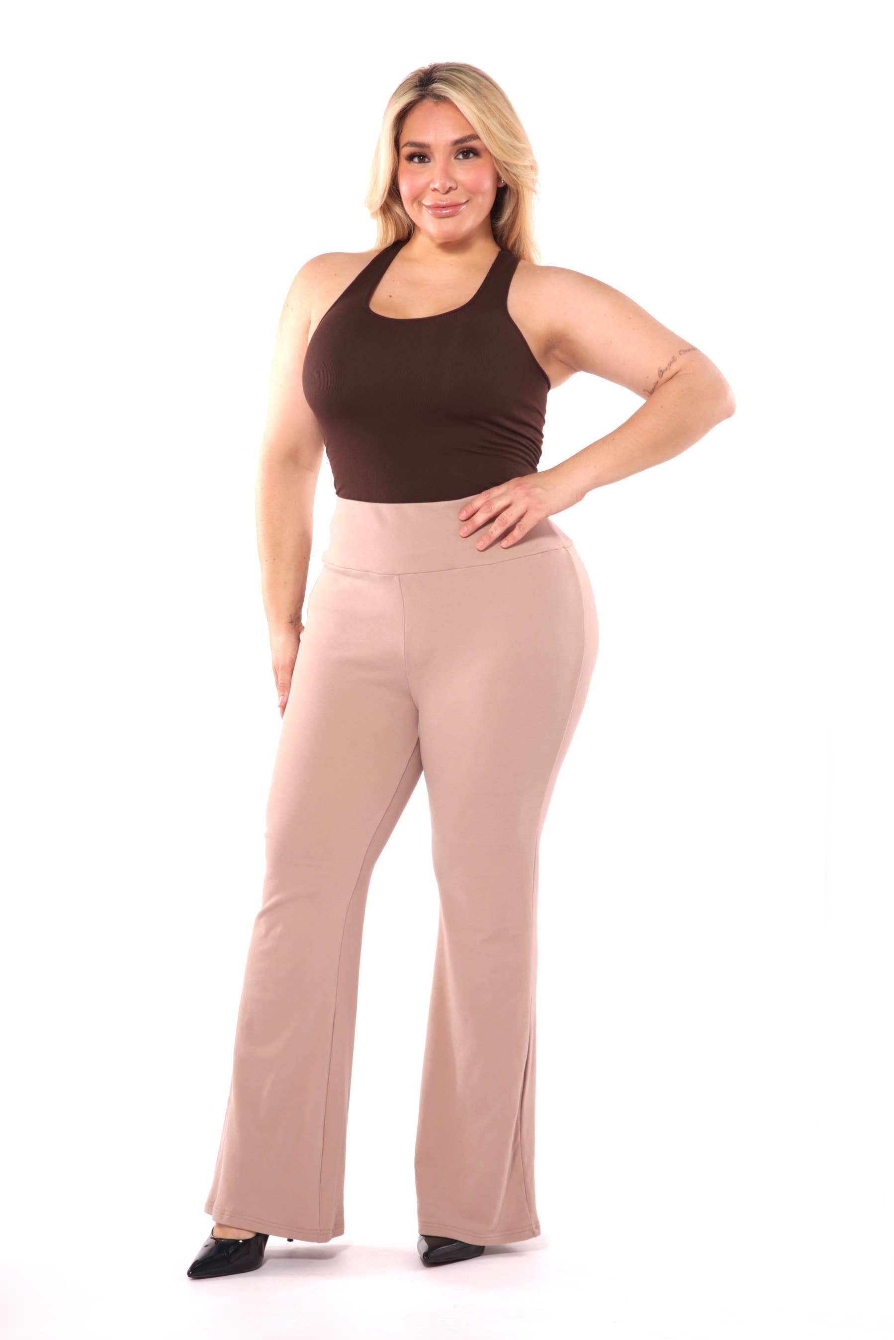 REDFINCH APPAREL INC - Wholesale Pants - Women's - Womens Plus Size High Waist Soft Brushed Flare Pants5