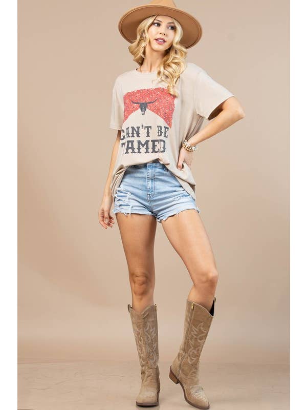 KHAKI AV1205-NICOLE WESTERN GRAPHIC BASIC T-SHIRT for wholesale on Faire1