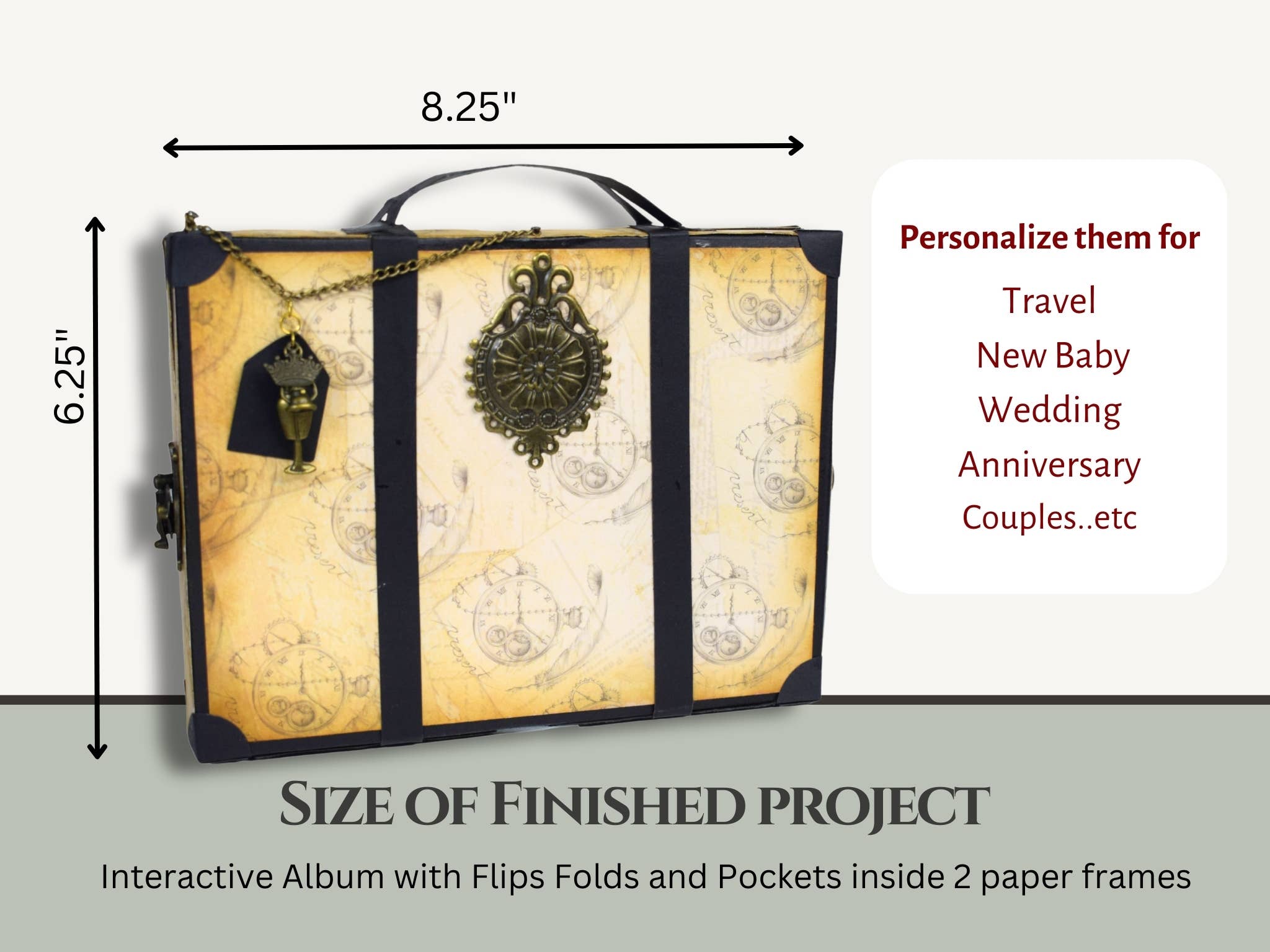 CrafTreat - Wholesale Scrapbook - CrafTreat Suitcase DIY Scrapbook Blanks - Black & Kraft3