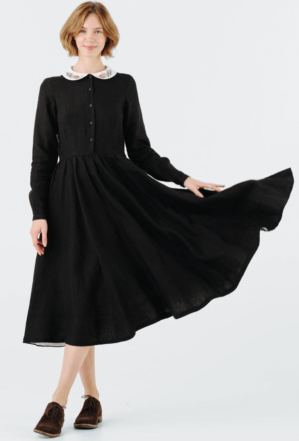 Son de Flor - Wholesale Dress - Women's - Classic Dress with Embroidered Wildwood Collar, Long Sleeve9