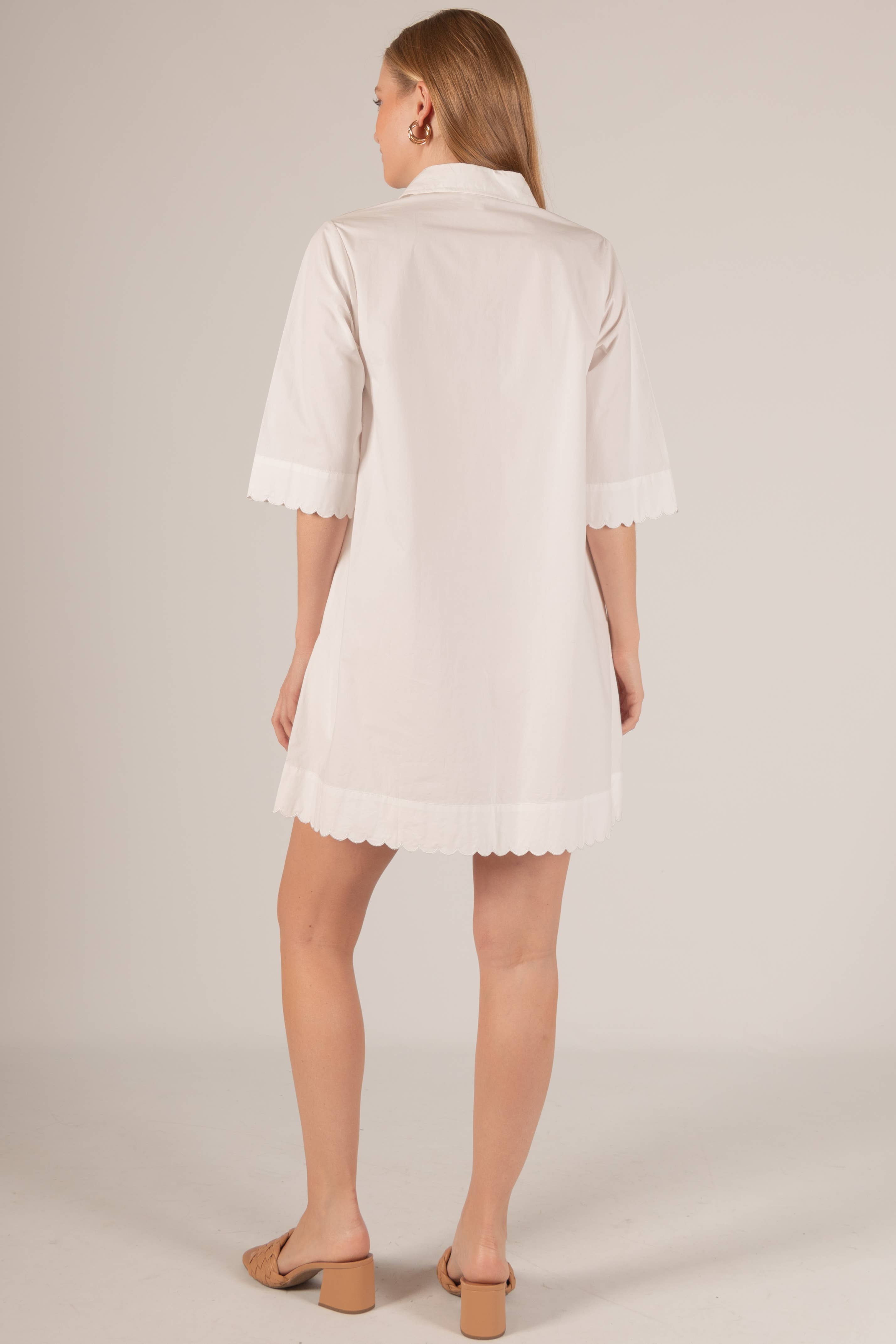 Before You Collection - Wholesale Dress - Women's - Poplin Scalloped Hem Button Up Shirt Dress14