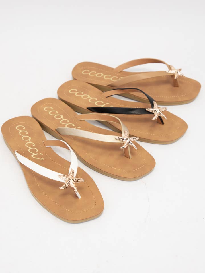 MISTY GOLDEN STARFISH DECOR THONG STRAP SANDAL for wholesale by CCOCCI