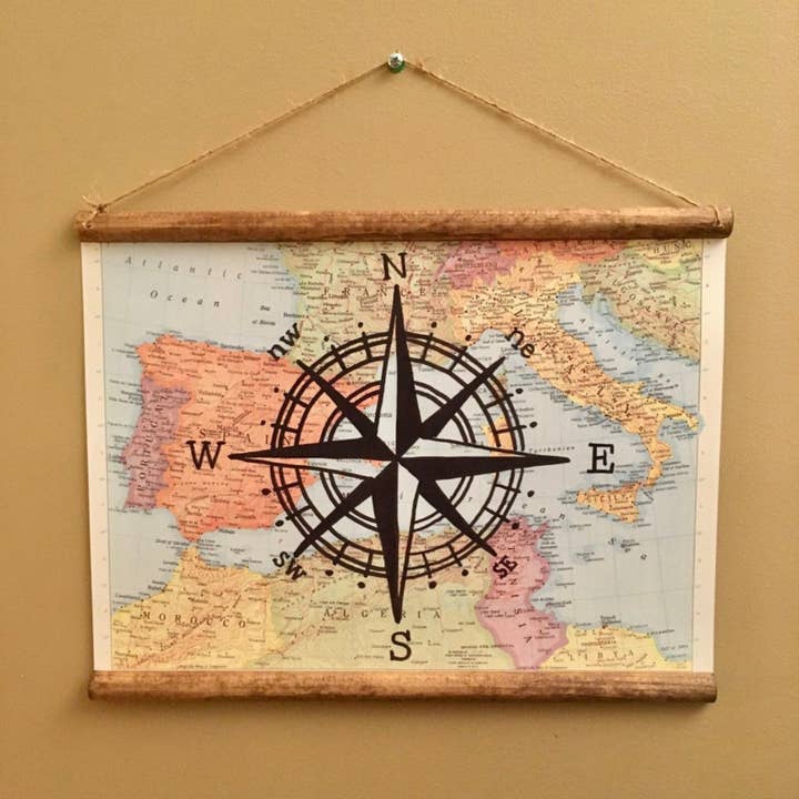 Diseño de rosa brújula: impresión horizontal colgante de atlas de 11 x 14 pulgadas para venta al por mayor de Bewilderberries