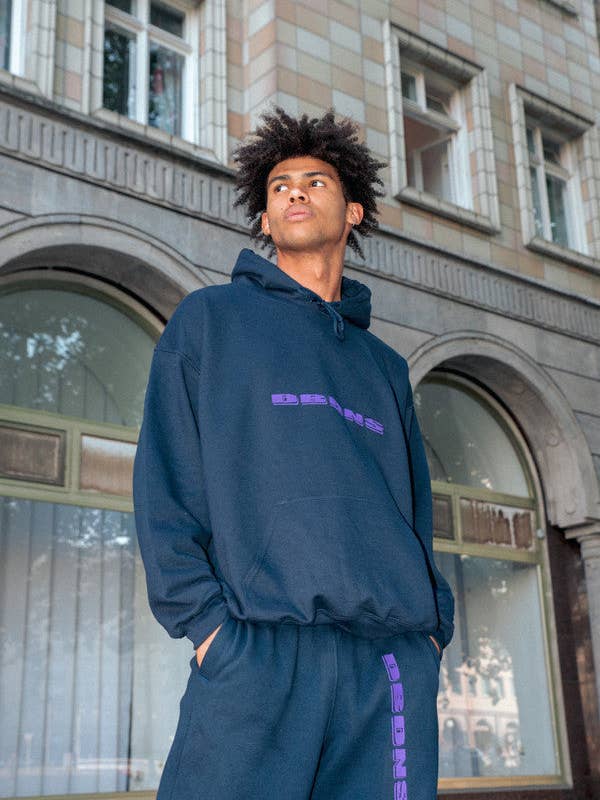 Joggers in Navy with Embroidered Logo Design for wholesale by Dream But Do Not Sleep