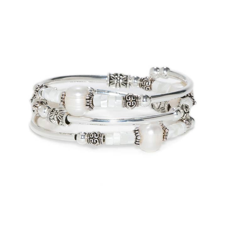 Ivory - Freshwater Pearl & Mother of Pearl Heishi Bracelet for wholesale by Crazyartgrrl Jewelry