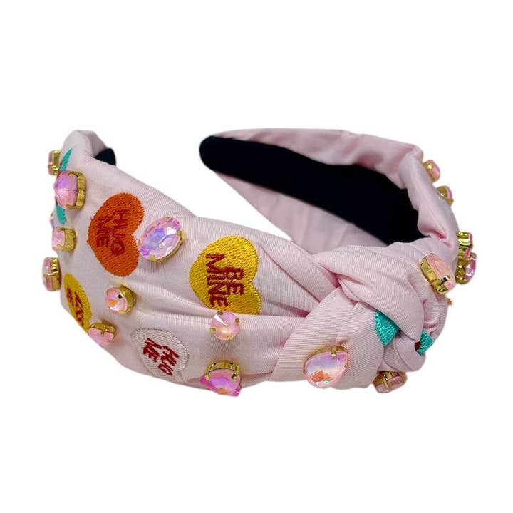Diadema anudada bordada con caramelos de corazón para venta al por mayor de Twine and Love