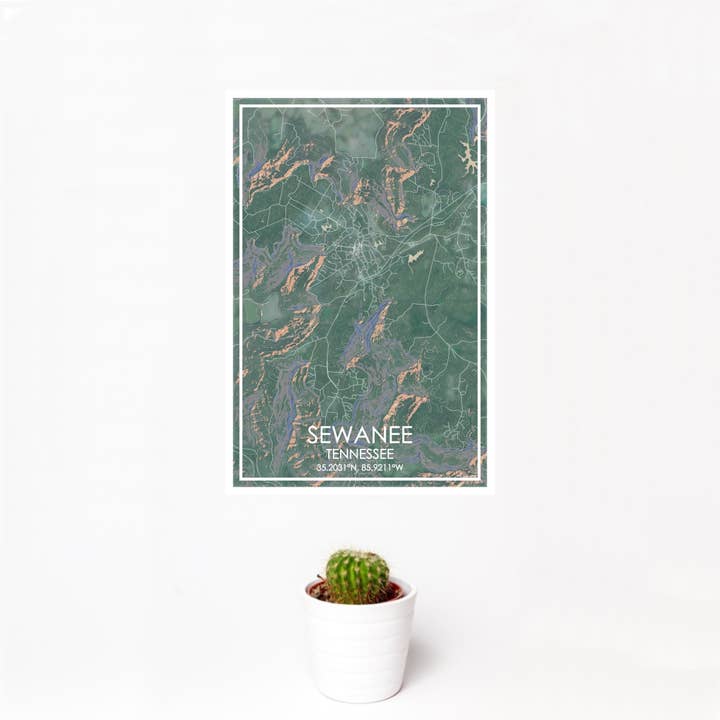 Impresión de mapa Sewanee TN Tarde para venta al por mayor de JACE.design