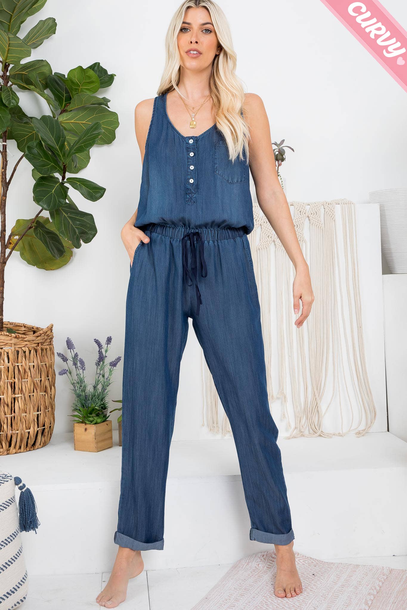 MEZCLILLA MONO DE MEZCLILLA DE UNA PIEZA CON BOTONES EN LA PARTE DELANTERA DE TALLA GRANDE de venta al por mayor en Faire16