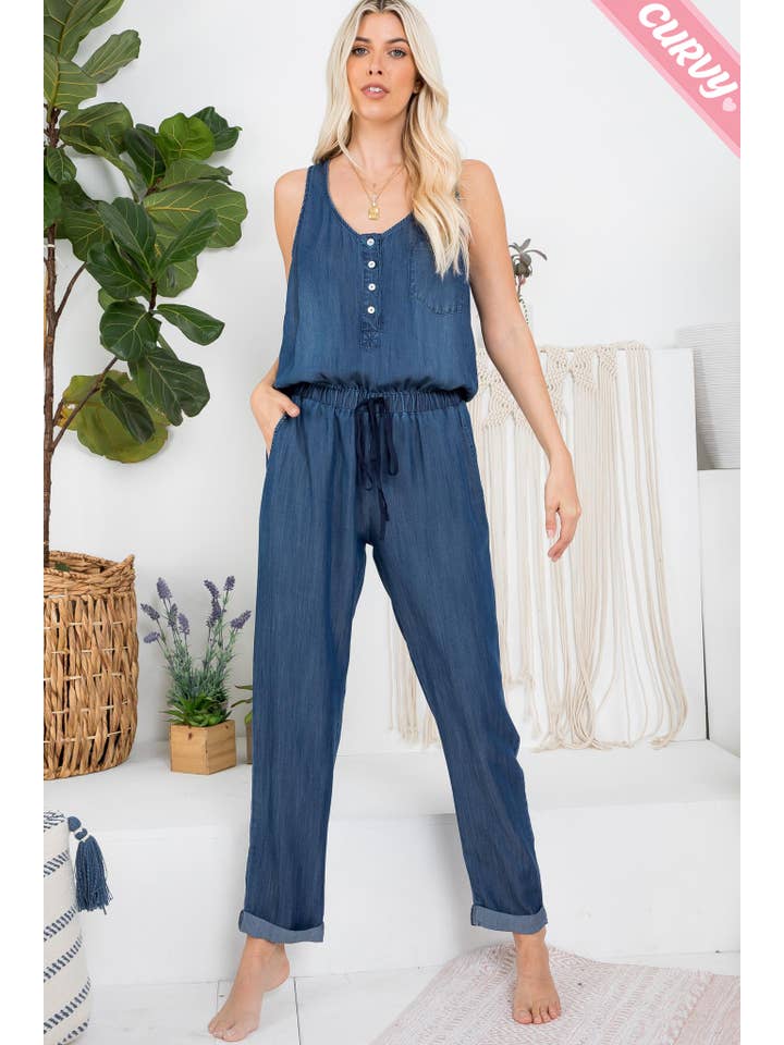 MEZCLILLA MONO DE MEZCLILLA DE UNA PIEZA CON BOTONES EN LA PARTE DELANTERA DE TALLA GRANDE de venta al por mayor en Faire16