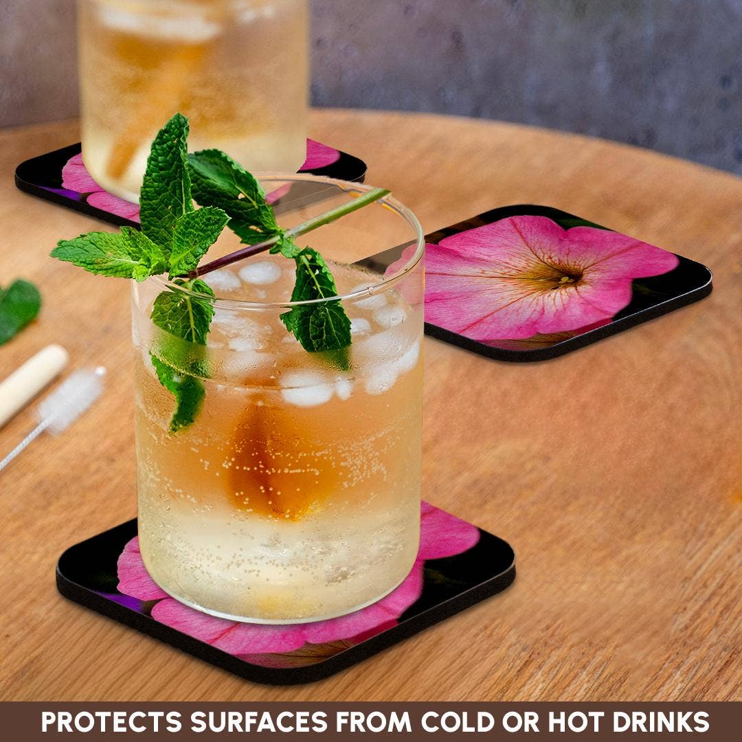 3dRose – wholesale Coasters – 3dRose, Pink petunia flower. A bug drinks rainwater from inside the plant, Coaster9