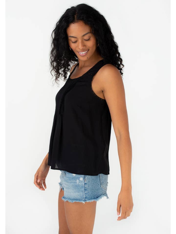 Lovestitch - Wholesale Tank Top - Women's - Sleeveless Lace Trim Scoop Neck Tank Top