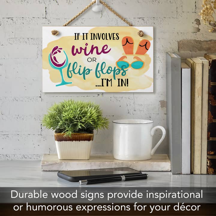 CounterArt/Highland Home/Thirstystone - Wholesale Sign - "Involves Wine" Humorous Hanging Wood Wall Sign 9.5" x 5.75"4