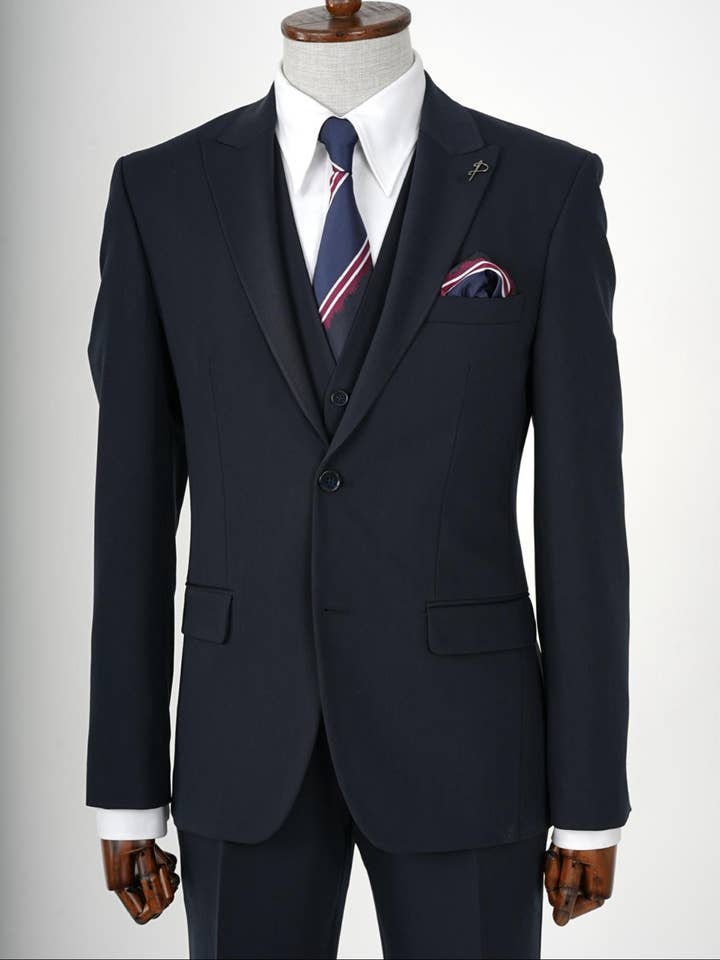 parez suits - Wholesale Suit Set - Men's - Mens Dark Navy Blue Three Piece Slim Fit Suit PAREZ SUITS2