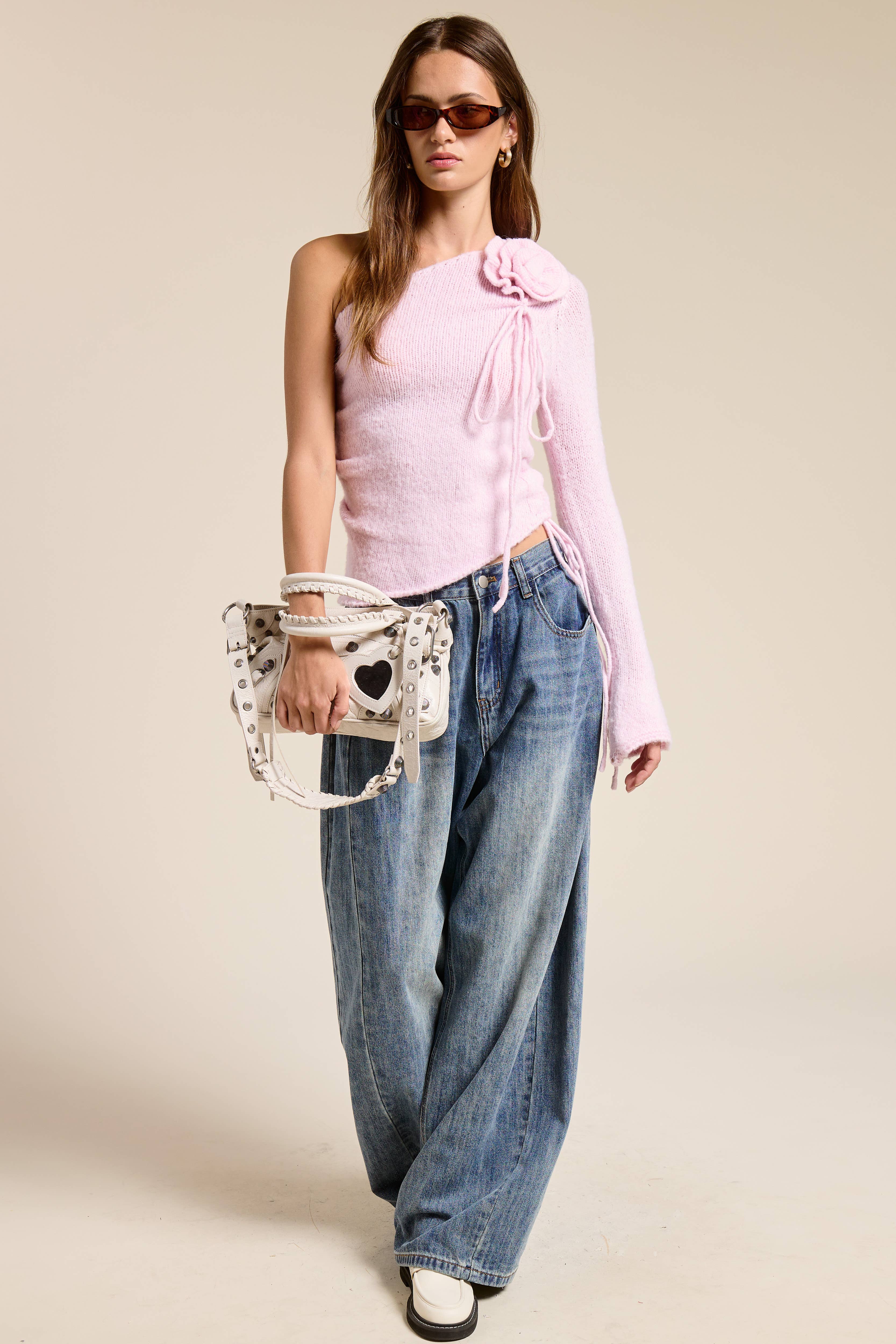 Mimosa - Wholesale Knit Top - Women's - One Shoulder Floral Embellishment Knit Top5