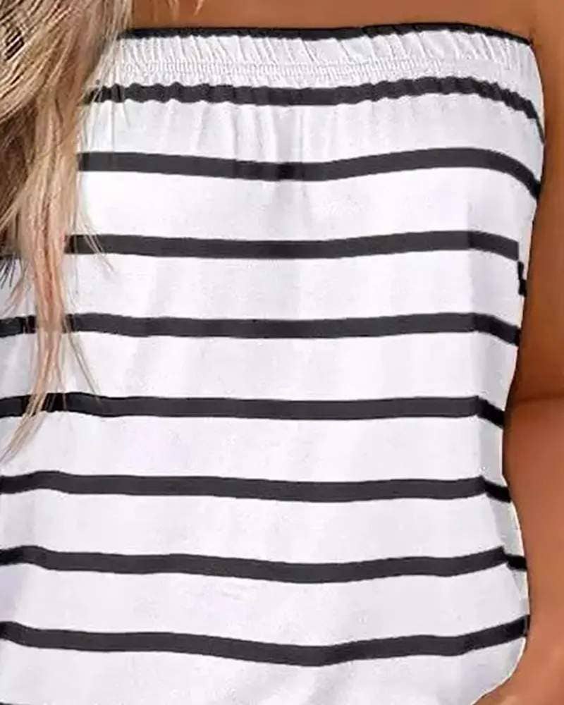 Fashion Combination – wholesale Blouse – Women’s – striped print strapless bandeau tank top6