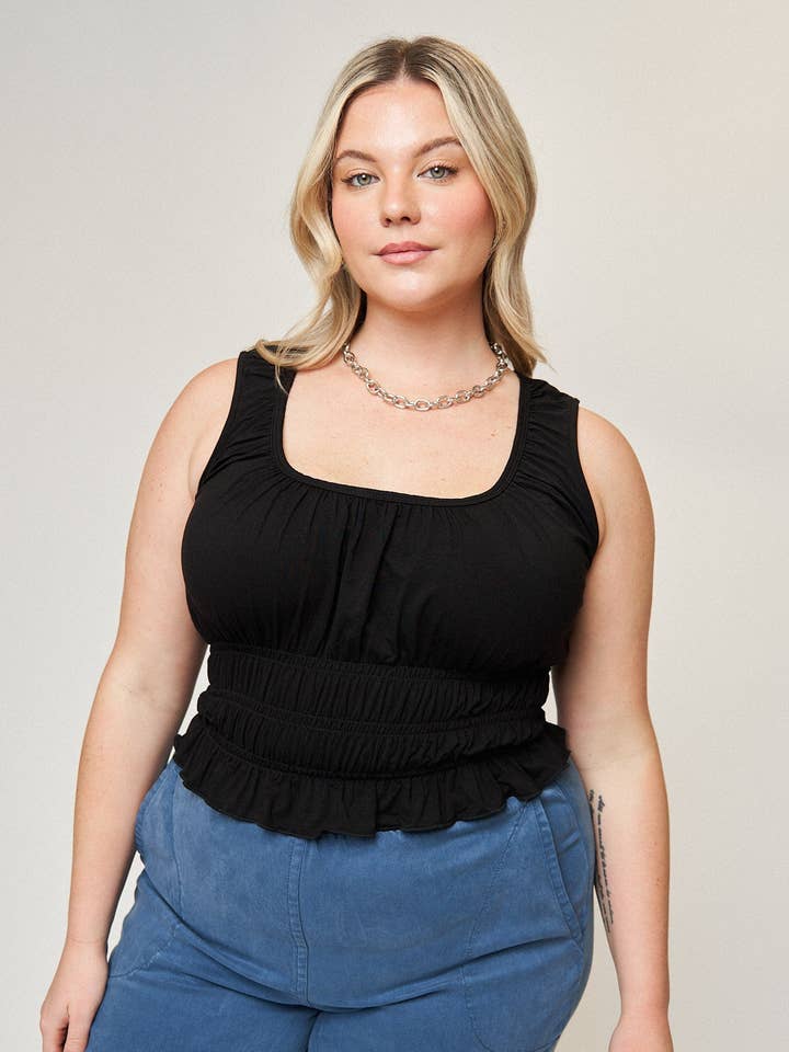 Molly Smocked Corset Tank in Black for wholesale by What Lo Wants