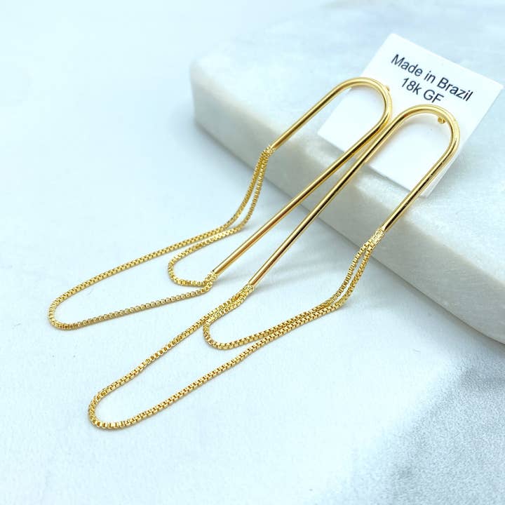 18k guldfyllda pappersklipp, stiftformade örhängen, stiftörhängen med dinglande dubbla linjer för wholesale av Luxus Accessories