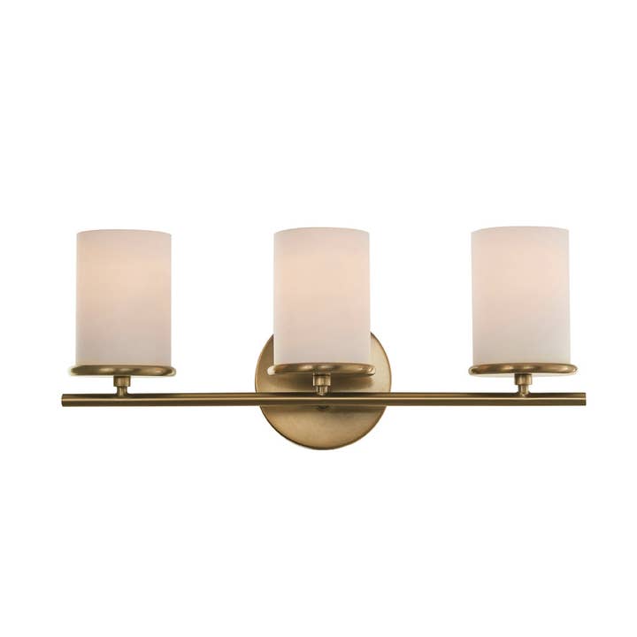 Merano On Trend Brushed Brass Three Light Bath Vanity V68081BB for wholesale by Light Goods