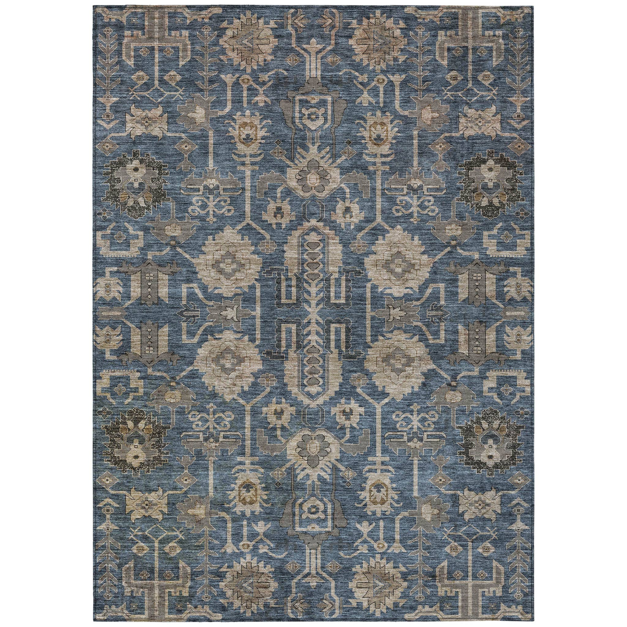HomeRoots - Vente Tapis - Tapis de zone oriental lavable bleu marine, beige et taupe 8'X10'1