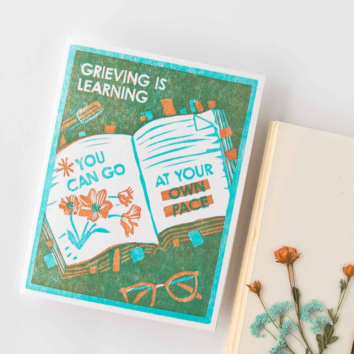 Heartell Press - Wholesale Sympathy Card - Grieving is Learning (Book) Letterpress Sympathy Card3