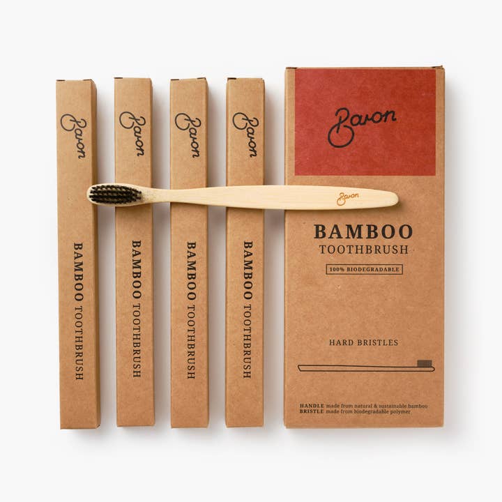 Baron Range Bamboo Tooth Brushes 4 Pack x10 - HARD BRISTLES for wholesale by Shower Bar / PUK