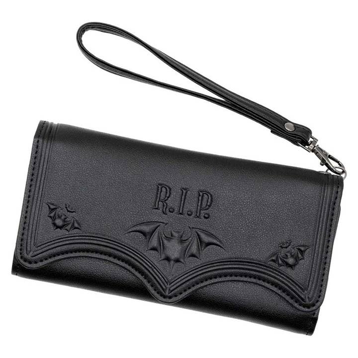 RIP Bat Embossed Trifold Wallet for wholesale by Kreepsville