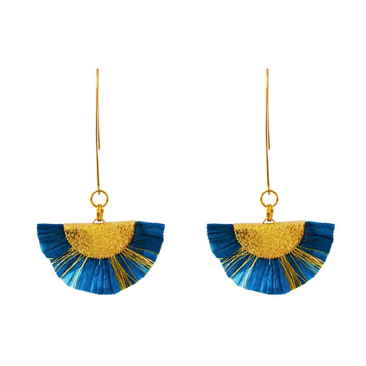 Fan Earrings, Blue tassel earrings, Angled drop earrings for wholesale by lovedbynlanla