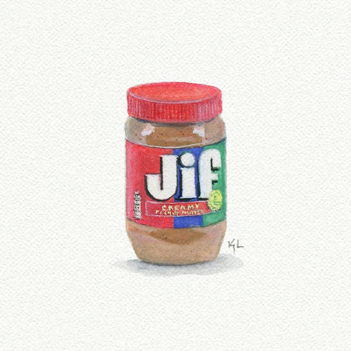 Jif Peanut Butter Miniature Watercolor Painting - Art Print for wholesale by Karen Libecap Tiny Paintings