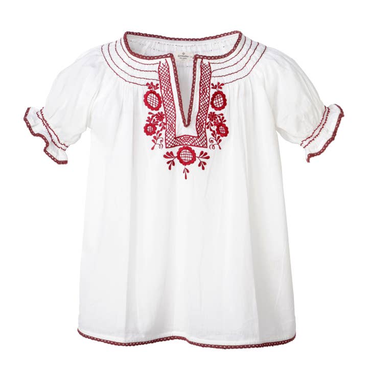 Zoé Tunic White Burgundy Embroidery for wholesale by GERMAINE DES PRES