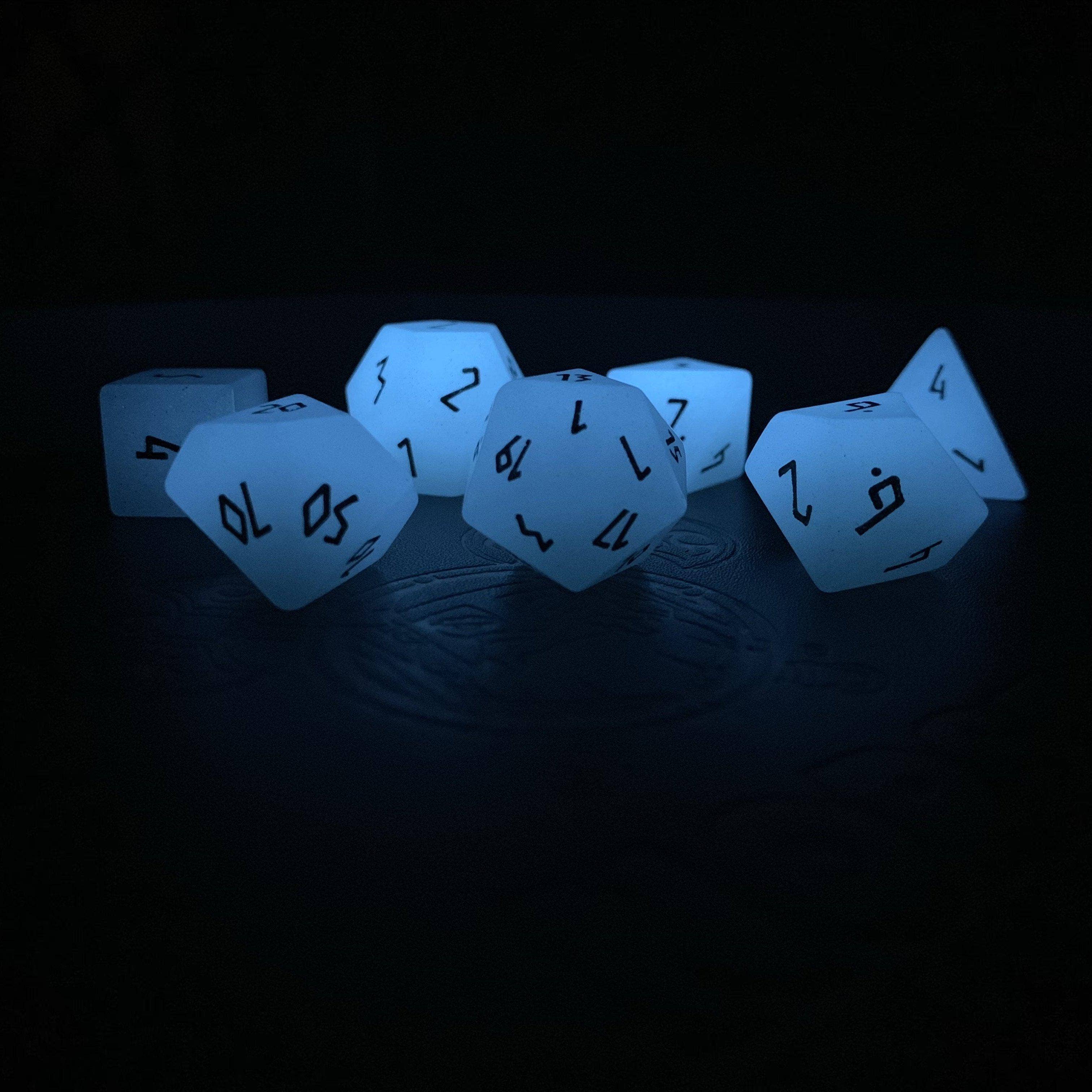 Norse Foundry - Wholesale Dice - Glowstone Blue - 7 Piece RPG Set Gemstone Dice3