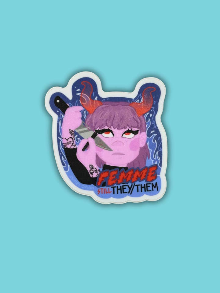 Femme Still They/Them Pronoun Sticker for wholesale by Outlet Orion