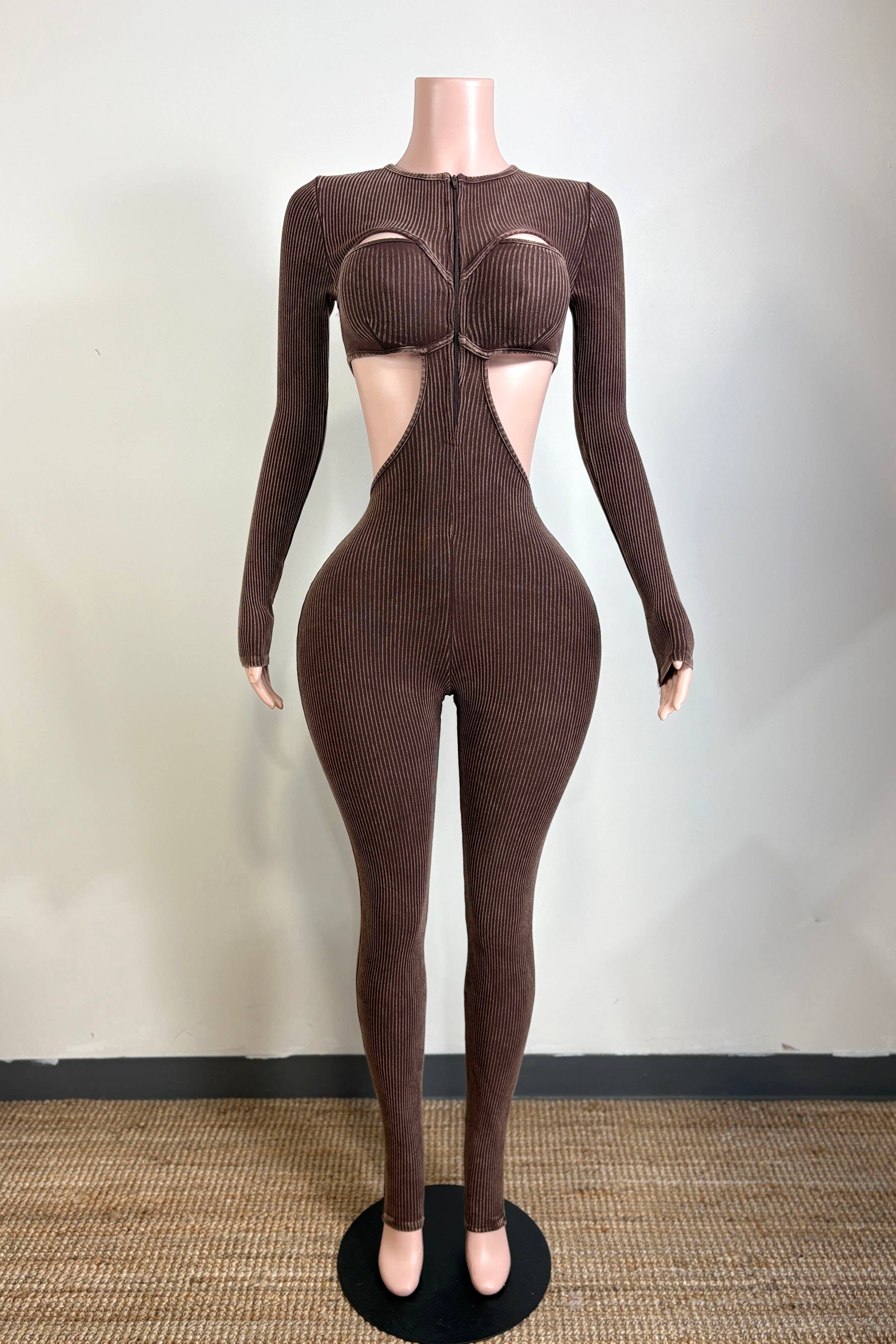 Dalia Studio - Wholesale Jumpsuit - Women's - MINERAL WASH OPEN BACK FRONT CUT-OUT JUMPSUIT0