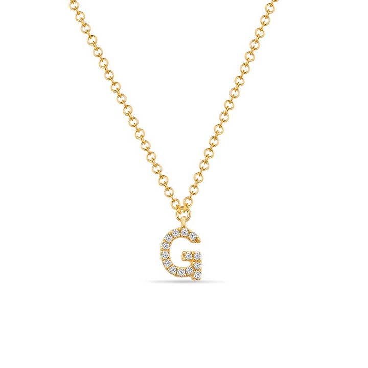 Lettre « G » en or jaune 14 carats et diamants pour la vente par Leaf Jewelry