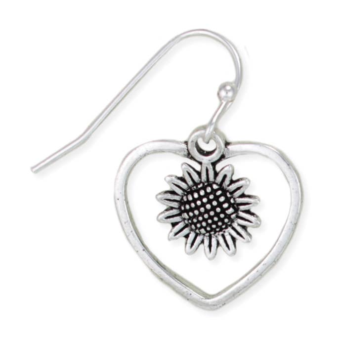 ZAD - Vente Boucles d'oreilles pendantes - Boucles d'oreilles cœur en argent avec tournesol amour0