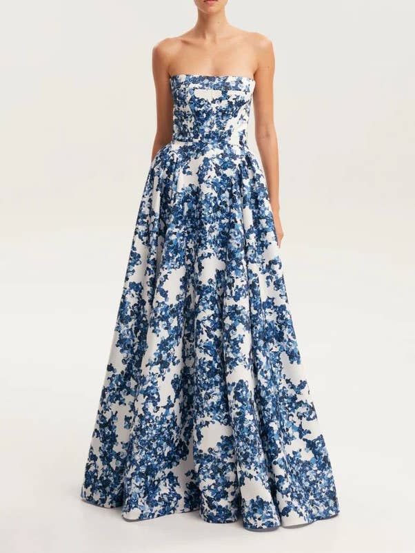 Rosa Clothing - Wholesale Dress - Women's - Elegant Strapless Floral Maxi Dress