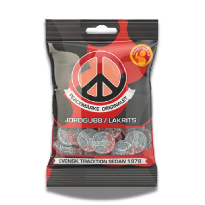 S-Mark Strawberry/Licorice Peace Sign - Swedish Candy Bags for wholesale by Swedelicious - Swedish Candy