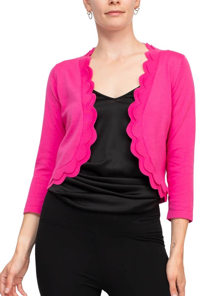 Bolero Zac & Rachel de manga 3/4 abierto con detalles de volantes escalonados. para venta al por mayor de Immediate Apparel