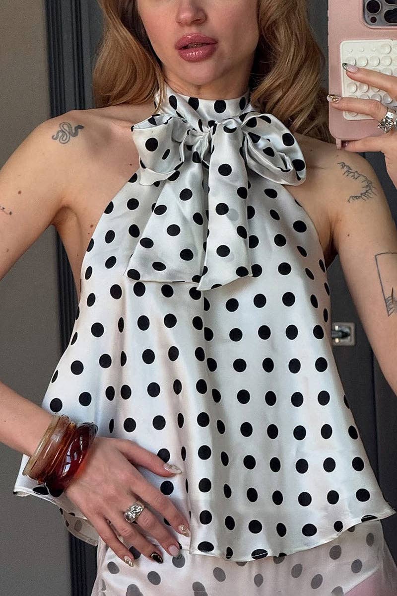 WHITE Polka Dot Halter Top for wholesale on Faire1