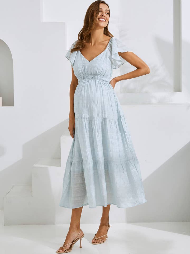 Angel Maternity - Wholesale Dress - Maternity - Lila Baby Shower Maternity Sundress in Ice Blue