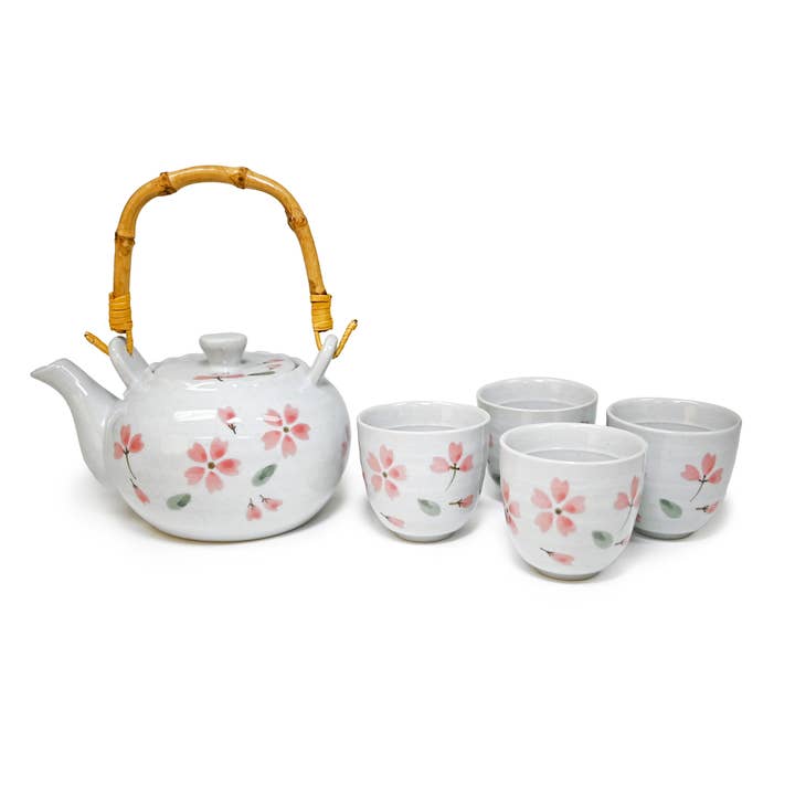 TEA SET – PINK CHERRY BLOSSOMS ON WHITE for wholesale by Fuji Merchandise Corporation