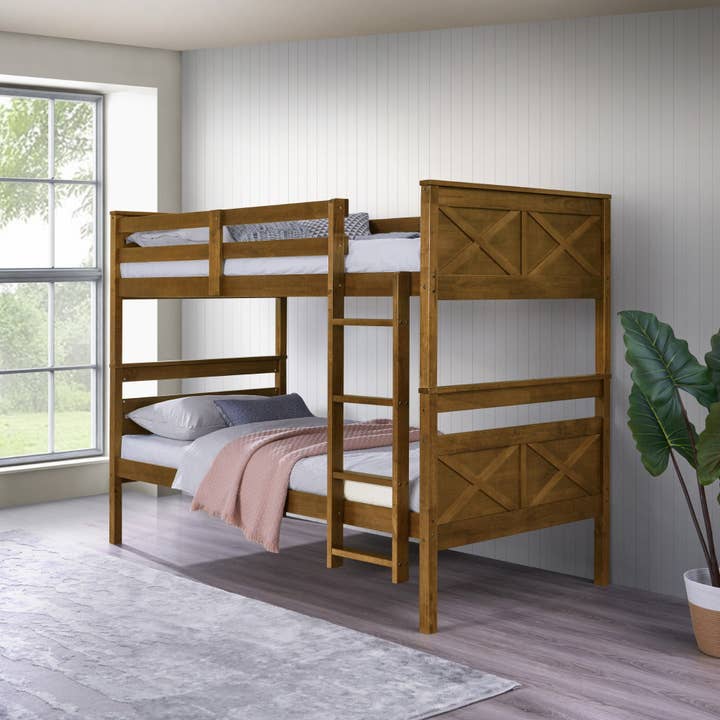 Home Design - Wholesale Bed - Home Design Exeter Twin Over Twin Solid Wood Standard Bunk Bed Frame1