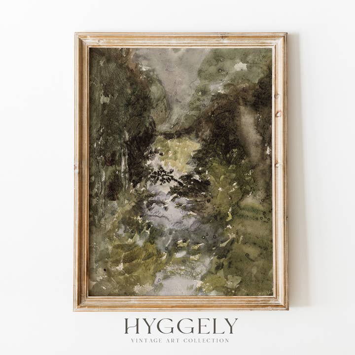 Antique Moody Landscape Art | Muted Green Art Print L120 for wholesale by Hyggely US